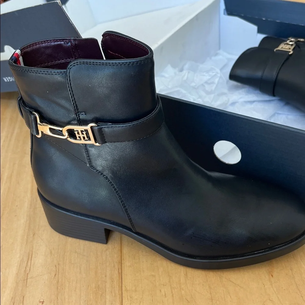 Tommy Hilfiger Black Ankle Booties with Gold Accent